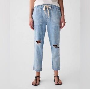 Gap Easy Baggy Jeans Blue Pull On Drawstring Distressed Light Wash Women's Small